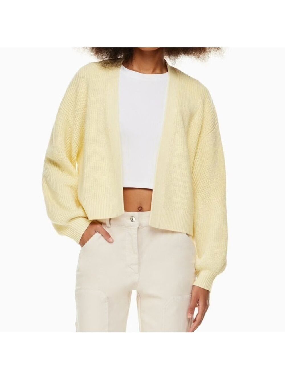 Wilfred Free Unwind Merino Wool Waist Open Cardigan XS Aritzia Butter Yellow - Picture 2 of 12